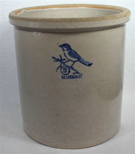 Vintage Bluebird Stoneware Crock 3 Gallons Cobalt Bird On Oatmeal Glaze