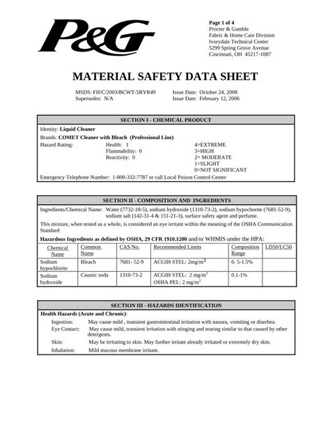 Pdf Material Safety Data Sheet Lakeland University Cleaner With