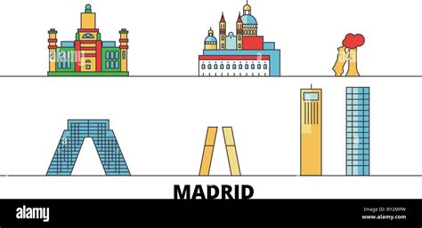 Spain Madrid City Flat Landmarks Vector Illustration Spain Madrid