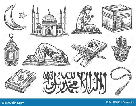 Islam Religion Symbols and Cultural Icons Isolated Stock Vector - Illustration of icon, mubarak ...