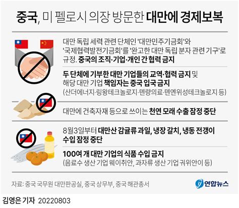 그래픽 중국 미 펠로시 의장 방문한 대만에 경제보복 연합뉴스