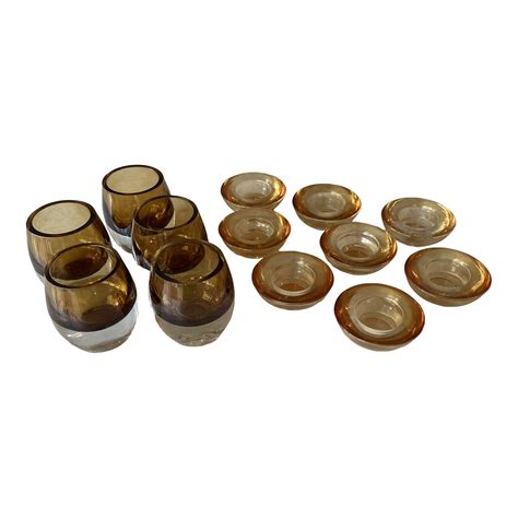 Vintage Amber Glass Candle Holders Set Of 13 Chairish