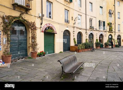 Piazza Dell Anfiteatro The Heart Of The City Of Lucca Italy Stock