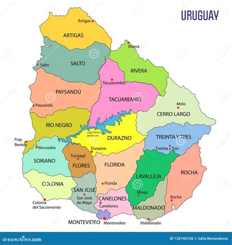 Mapa Detallado De Uruguay Con Regiones Ilustración del Vector