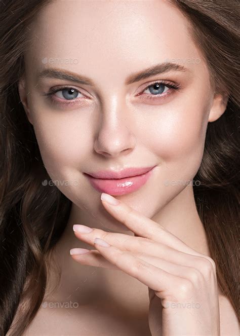 Woman Face Hand Manicure Nails Touching Skin Woman Beauty Portrait