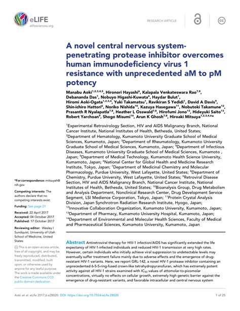 Pdf A Novel Central Nervous System Penetrating Protease Inhibitor