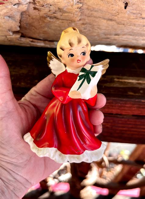 Vintage Napco Angel Christmas Figurines 1950 Mcm Retro Ceramic Etsy