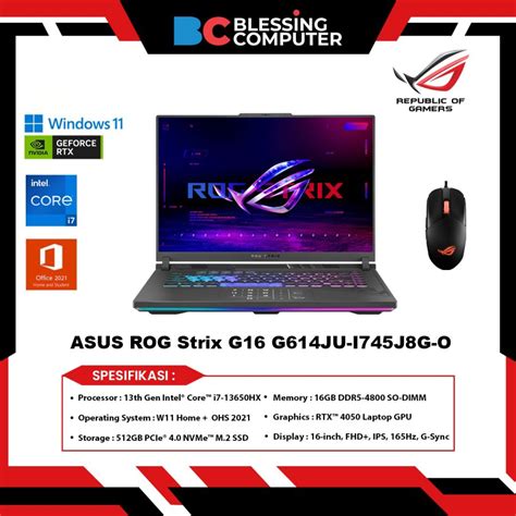 Jual Asus Rog Strix G16 G614ju I745j8g O Core I7 13650hx 16gb 512gb 4050 Shopee Indonesia