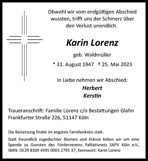 Traueranzeigen Von Karin Lorenz Wirtrauern