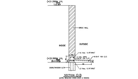 Section Of Lintel Beam And Sun Shade Door And Windows Details Are Given