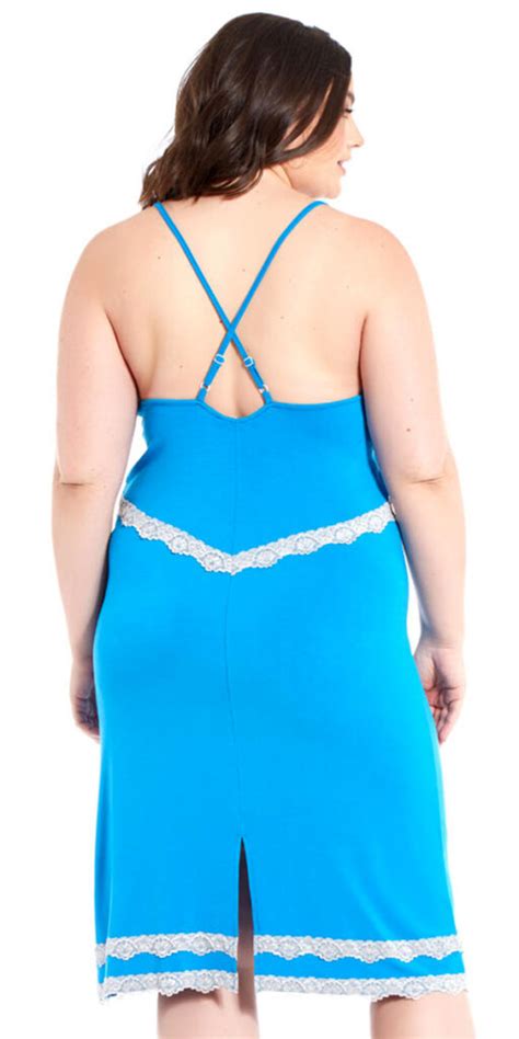 Plus Size Capri Chemise With White Lace Trim Sexy Women S LIngerie