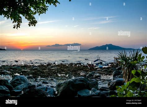 Sunset Pebble Beach In Waigete Flores Indonesia Asia Stock Photo