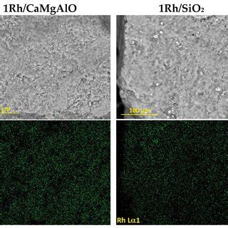 Sem Images The Upper Row And Rhodium Distribution Maps The Lower