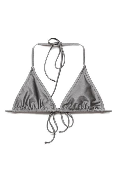 Mango Metallic Triangle Bikini Top Grey Editorialist