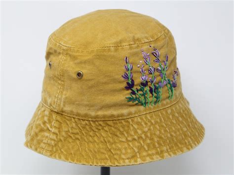 Washed Cotton Bucket Hat Hand Embroidered Lavender Purple Etsy