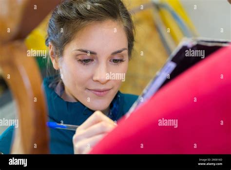 Female Inspector Inspecting Upholstered Chair Stock Photo Alamy