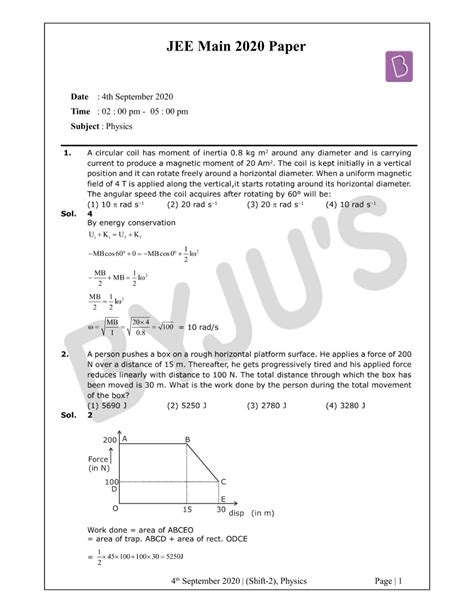 Jee Main Paper With Solutions Physics Shift Sept Th