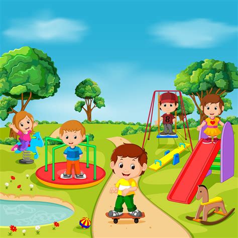 Niños Jugando Al Aire Libre En El Parque 8666296 Vector En Vecteezy