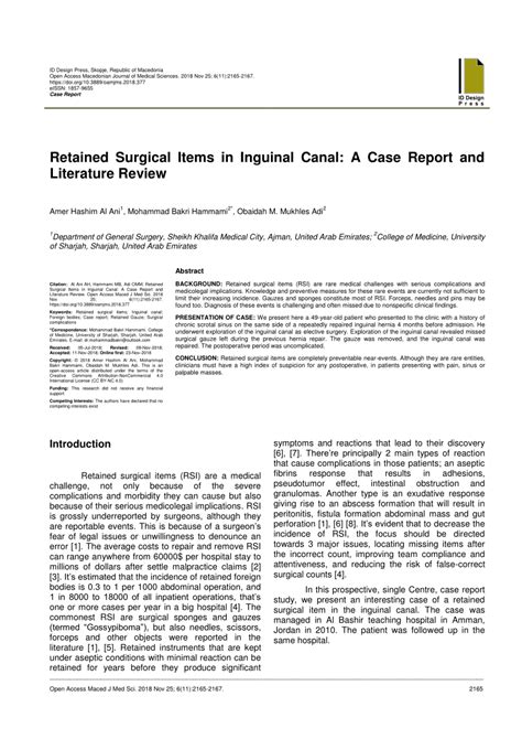 Pdf Retained Surgical Items In Inguinal Canal A Case Report And Literature Review