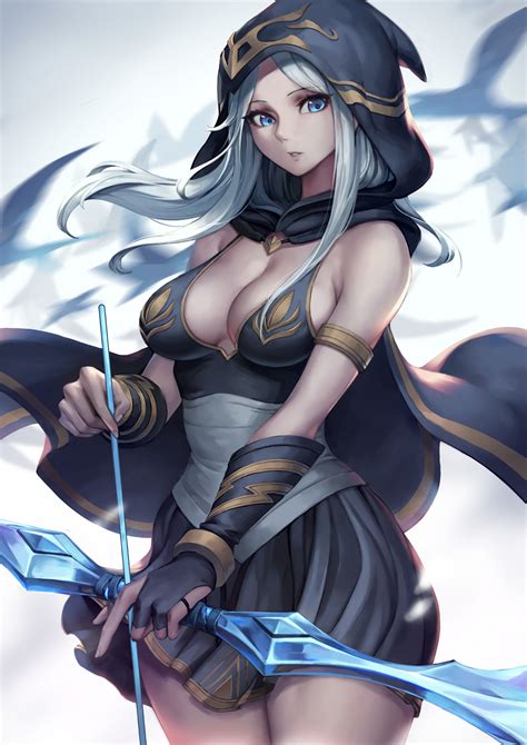 Wallpaper Ashe League Of Legends League Of Legends Cleavage Blue Eyes 2894x4093 Czort