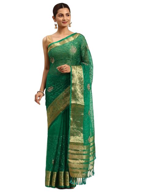 INDIAN WOMEN Shankar Suman Embroidered Bollywood Organza Saree With