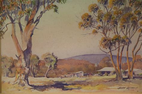 Lot Australian Outback Watercolour Of Shack By Hugh Gittus