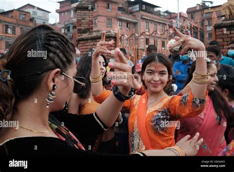 Women Dancing Outside Pashupatinath Temple Kathmandu On The Occasion