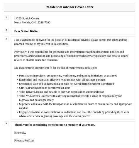 Residential Advisor Cover Letter Velvet Jobs