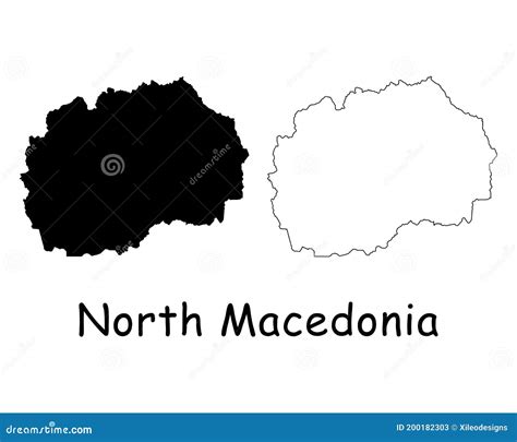 North Macedonia Country Map Black Silhouette And Outline Isolated On