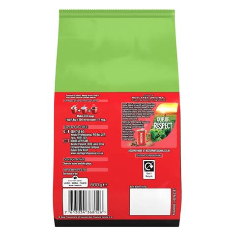 Buy Nescafe Original Instant Coffee Refill Bag 600g Pack 6