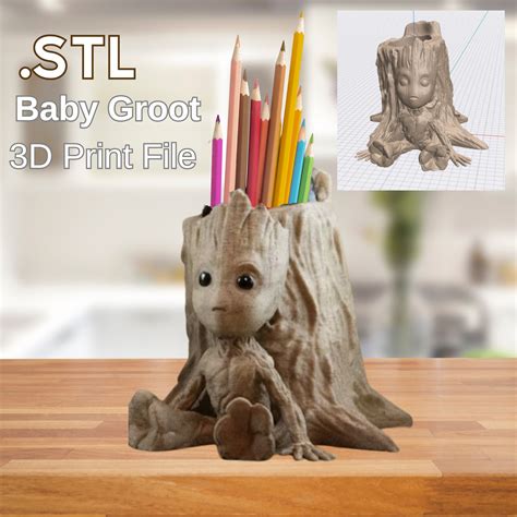 Exclusive Baby Groot Pencil Holder Ready To Print Stl File For D