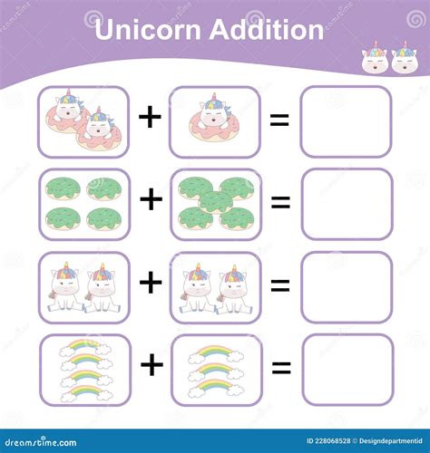 Unicorne Addition Jeu De Maths Pour Pr Scolaire Feuille De Jeu De