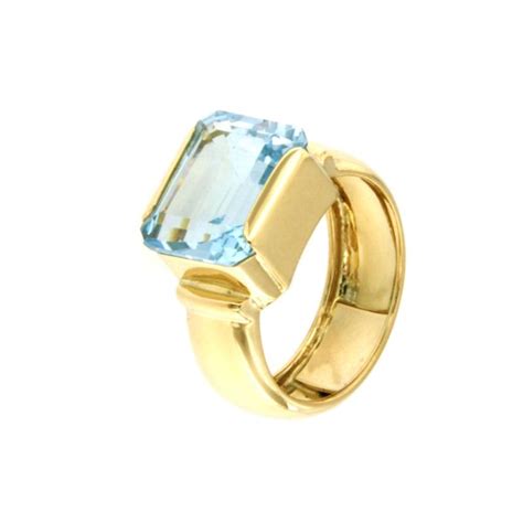 Anello Oro Giallo Con Topazio Azzurro Mis Usato Outlet