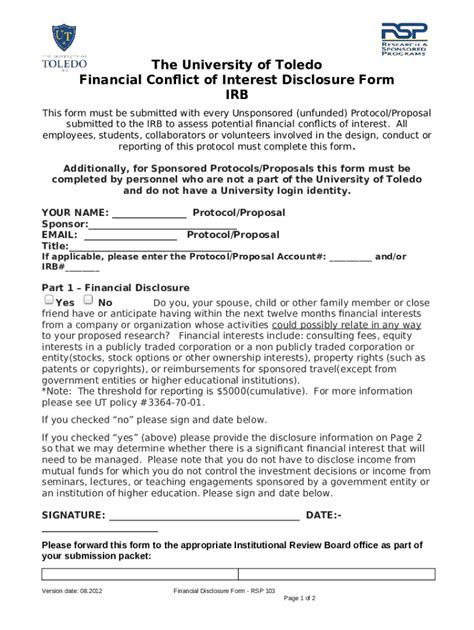 Financial Conflict Of Interest Disclosure Institutional Doc