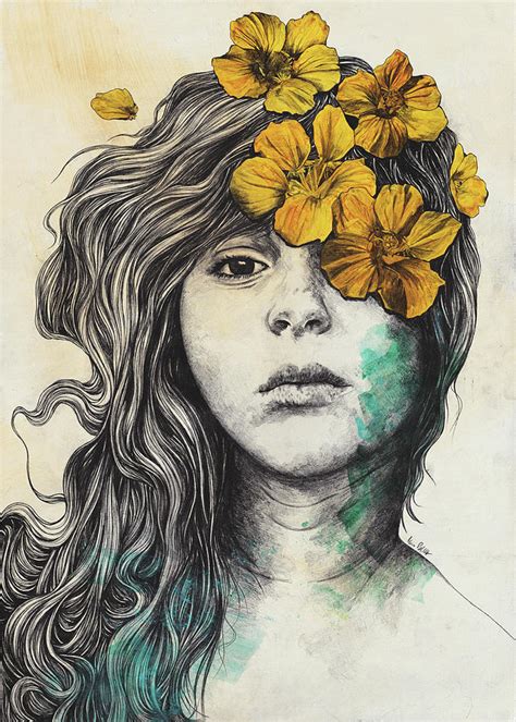 Softly Spoken Agony Flower Girl Pencil Portrait Drawing By Marco