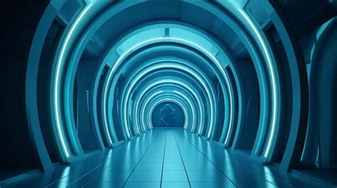 Futuristic Metal Corridor With Blue And Violet Neon Light 3d Rendered