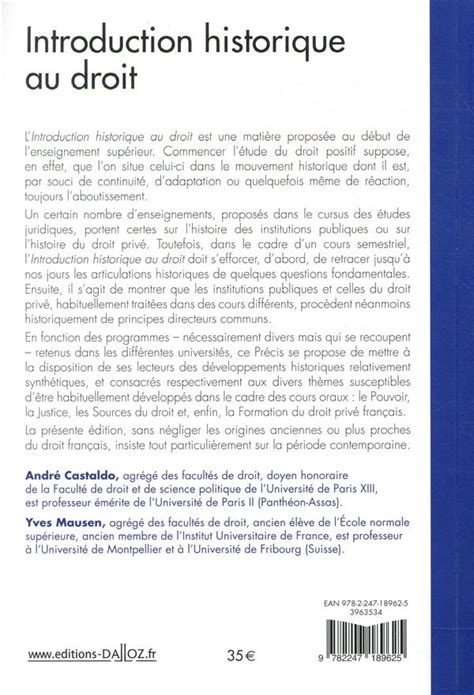 Introduction historique au droit 5e édition Yves Mausen André