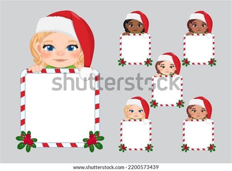 Set Cute Santa Girls Holding Candy Stock Vector Royalty Free