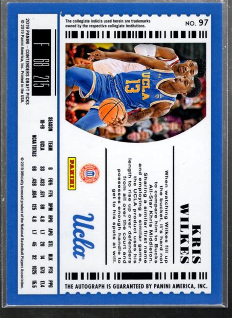 A8244 2019 20 Panini Contenders Draft Picks Ticket Blue Foil 97 Kris