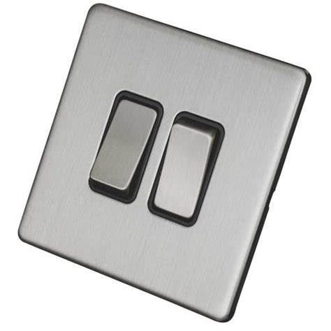 Lga Selectric 10a 2 Gang 2 Way Light Switch Screwless Grey Insert Satin Chrome 5mplus 102 Cef