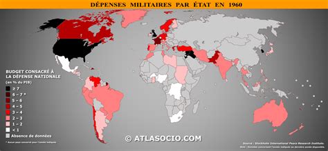 Carte du monde dépenses militaires du PIB Atlasocio