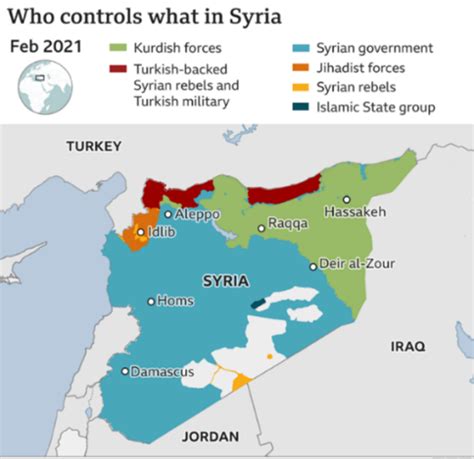 The map of Syria in March 2022 Source: Why Has the Syrian War Lasted 11 ...