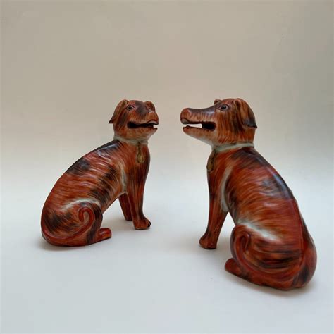 Proantic Chine Poque Qianlong Paire De Chiens En Porcelaine Rouge