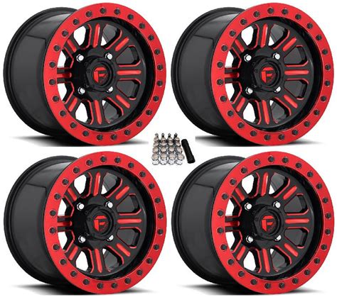 Fuel Hardline Beadlock 15x7 15x10 UTV Wheels Red Polaris RZR 1000 XP