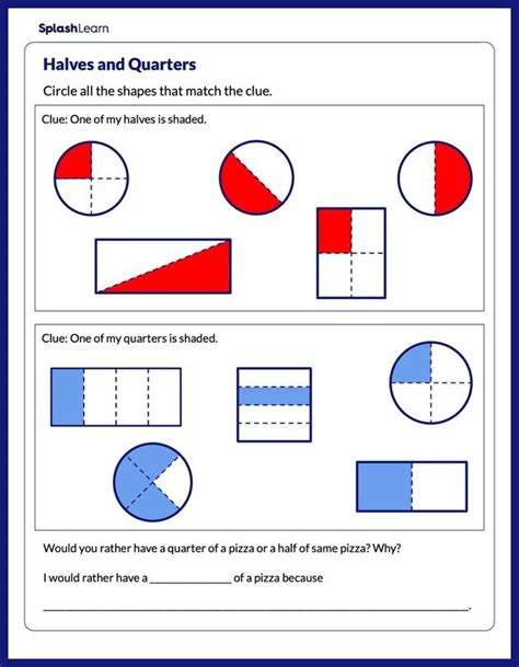 Identify Halves And Quarters Worksheet