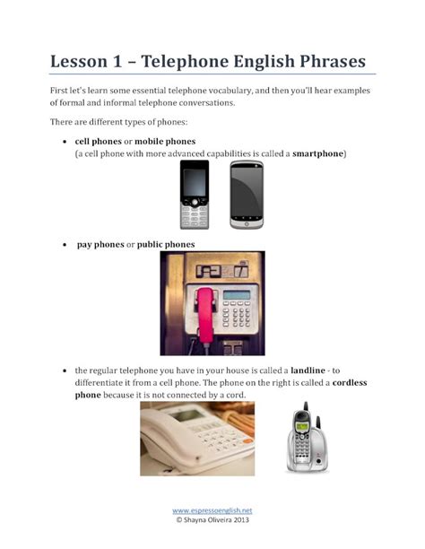 Pdf Lesson Telephone English Phrases Telephone English Phrases