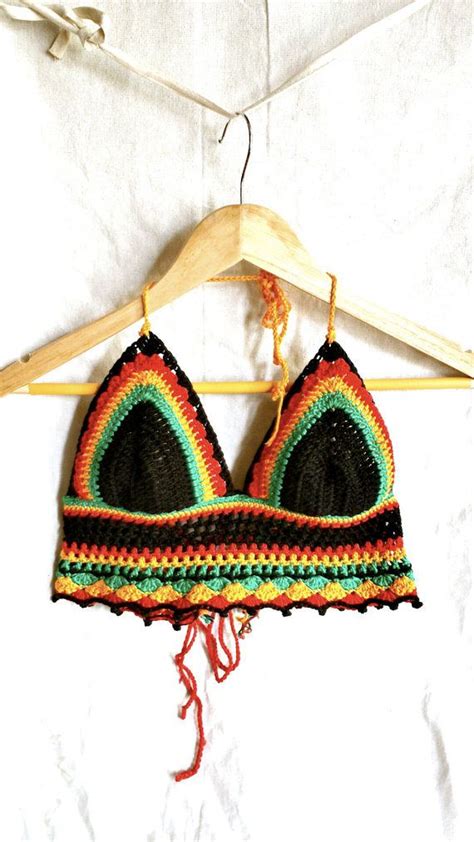 Rasta Crochet Crop Top Crochet Bikini Top Rasta Halter Tie Etsy