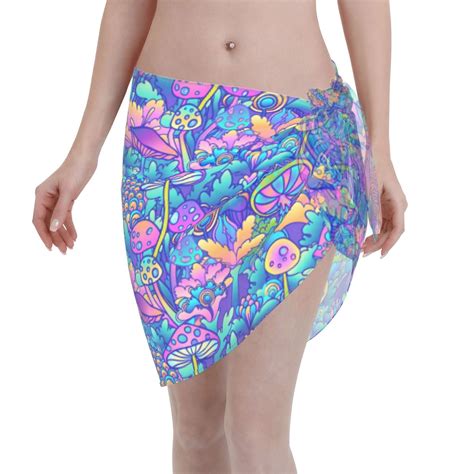 Disketp Colorful Mushrooms Women Swimsuit Cover Up Short Chiffon Summer Beach Sarong Bikini Wrap