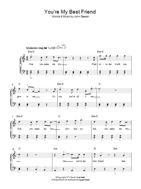 You Re My Best Friend By Queen Sheet Music For Easy Piano At Sheet