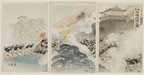 Japanese Print Illustration Of The Great Battle Of The Japanese Army